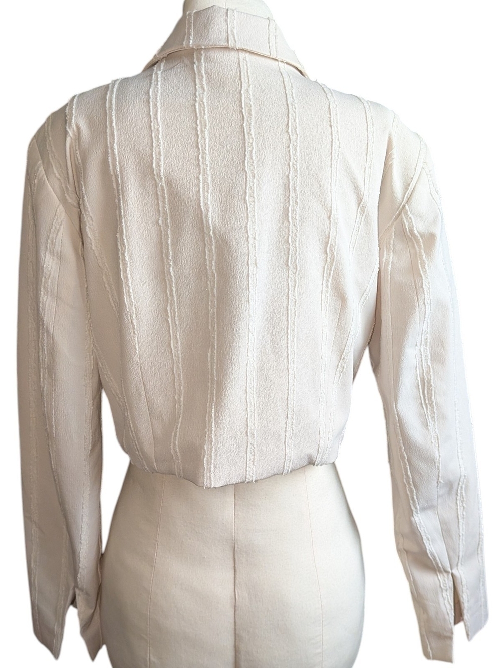 H&M BoHo Cropped Blazer Woven Textured Stripes Travel Layer S - Picture 3 of 6